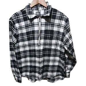 Eddie Bauer Shirt Women's M Black & White Plaid Ballard Flannel Outdoor  1/2 Zip